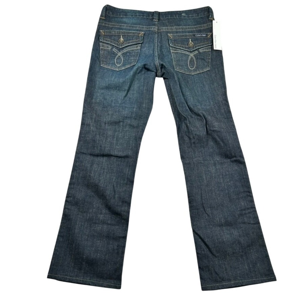 Calvin Klein Jeans Womens 12 Lean Bootcut Dark Wash Denim Blue Jeans Y2K Flaps - Picture 2 of 13